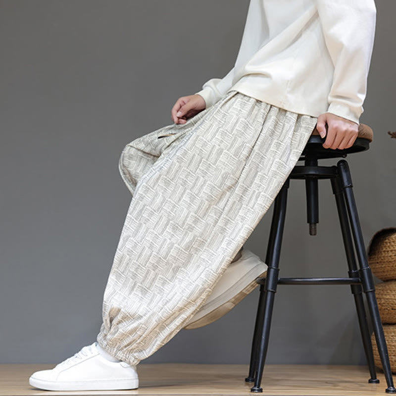 Buddha Stones Herbst Jacquard Karomuster Baumwollcord Herren Haremshose mit Taschen - image 18