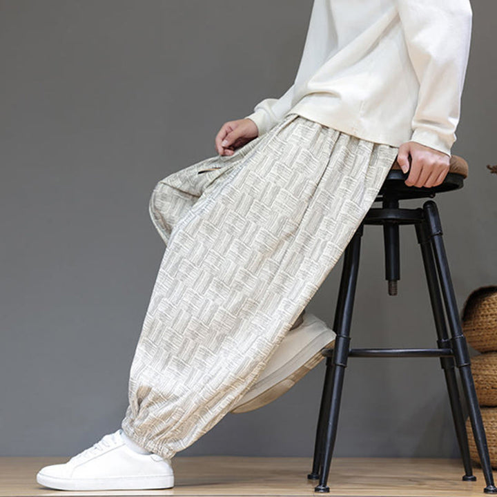 Buddha Stones Herbst Jacquard Karomuster Baumwollcord Herren Haremshose mit Taschen - image 18