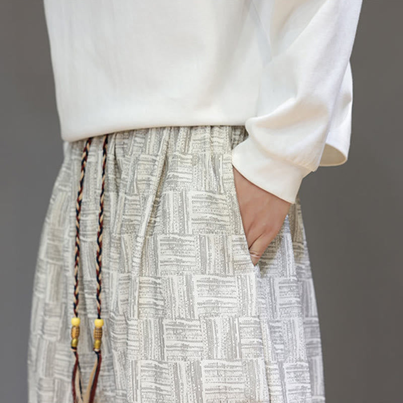 Buddha Stones Herbst Jacquard Karomuster Baumwollcord Herren Haremshose mit Taschen - image 20