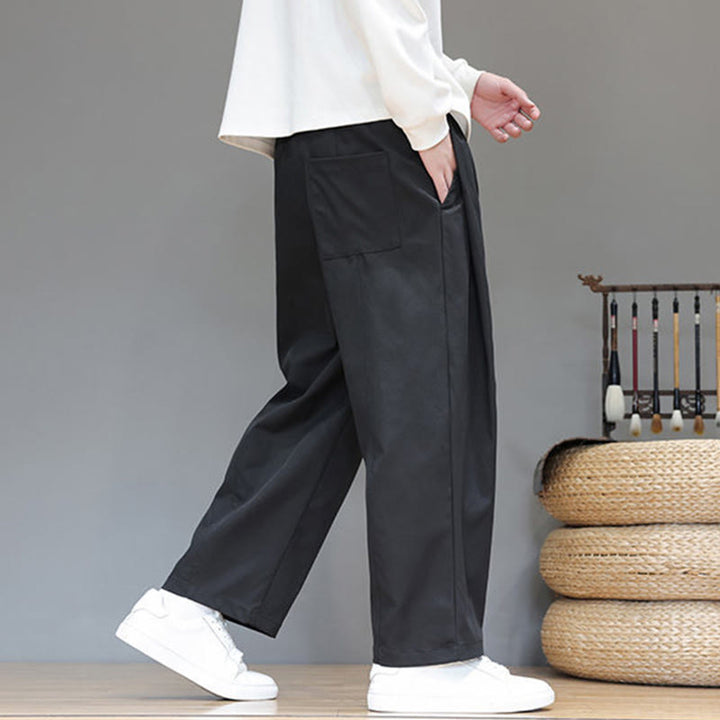 Buddha Stones Herbst Einfarbige Herren-Haremshose mit geradem Bein und Taschen - image 25