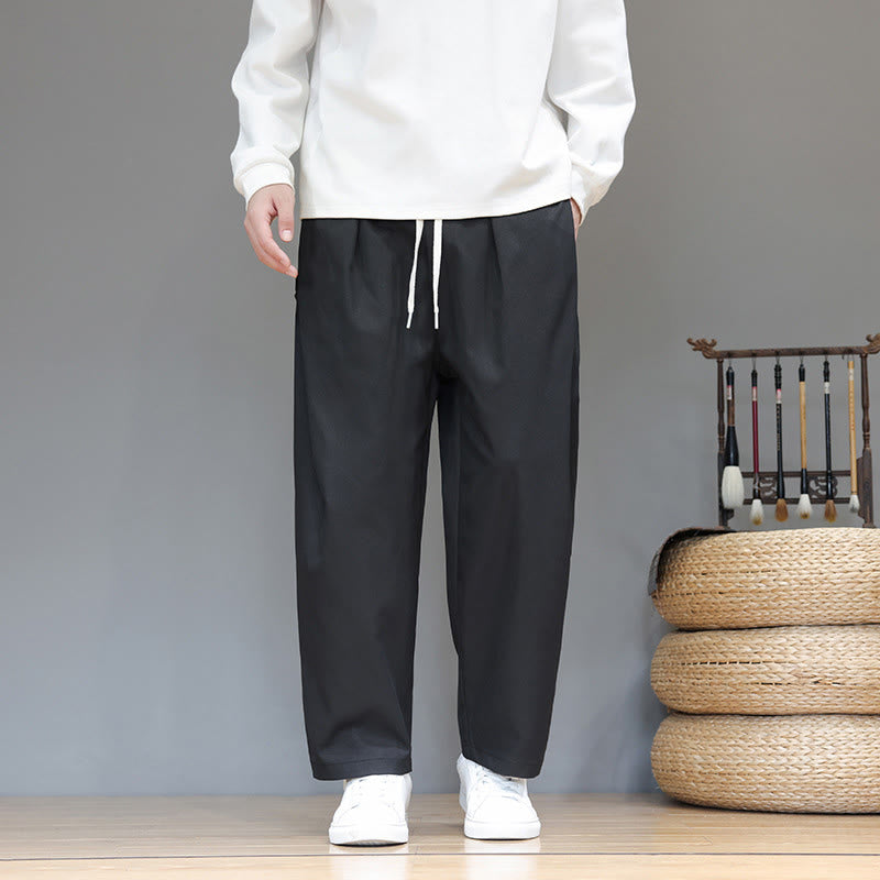 Buddha Stones Herbst Einfarbige Herren-Haremshose mit geradem Bein und Taschen - Schwarz - US/ UK/AU46, EU56 (5XL) - image 22