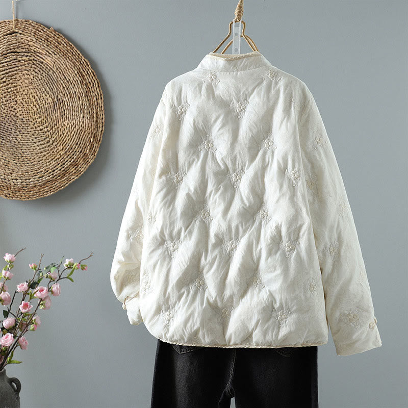 Buddha Stones Floral Frog-Button Stehkragen Damen Langarm-Baumwolljacke mit Taschen - image 2