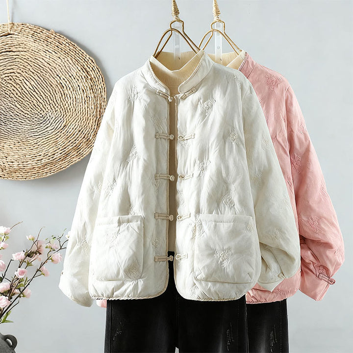 Buddha Stones Floral Frog-Button Stehkragen Damen Langarm-Baumwolljacke mit Taschen - image 4