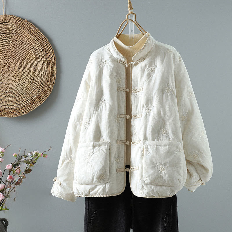 Buddha Stones Floral Frog-Button Stehkragen Damen Langarm-Baumwolljacke mit Taschen - Elfenbein - US 8-10, UK/AU 12-14, EU 40-42 (2XL) - image 0