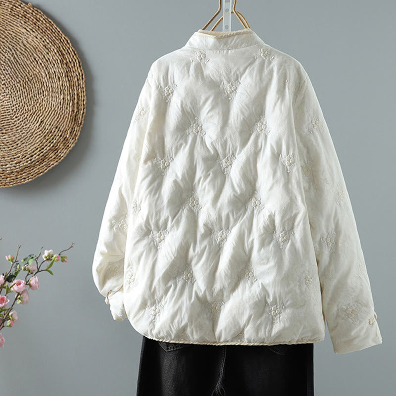 Buddha Stones Floral Frog-Button Stehkragen Damen Langarm-Baumwolljacke mit Taschen - image 1