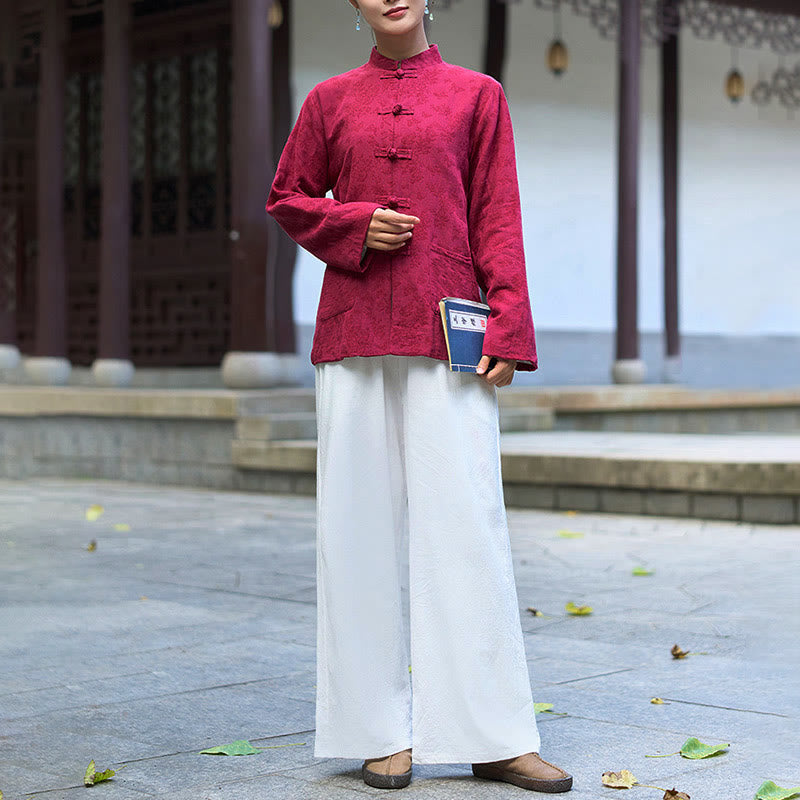 Buddha Stones Damenhemd und Hose mit Froschknopfleiste, langen Ärmeln und Taschen aus Baumwolljacquard - image 15