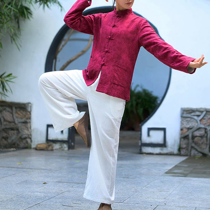 Buddha Stones Damenhemd und Hose mit Froschknopfleiste, langen Ärmeln und Taschen aus Baumwolljacquard - image 21