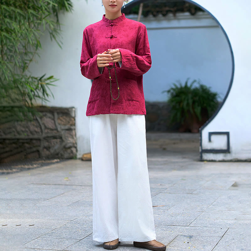Buddha Stones Damenhemd und Hose mit Froschknopfleiste, langen Ärmeln und Taschen aus Baumwolljacquard - image 16