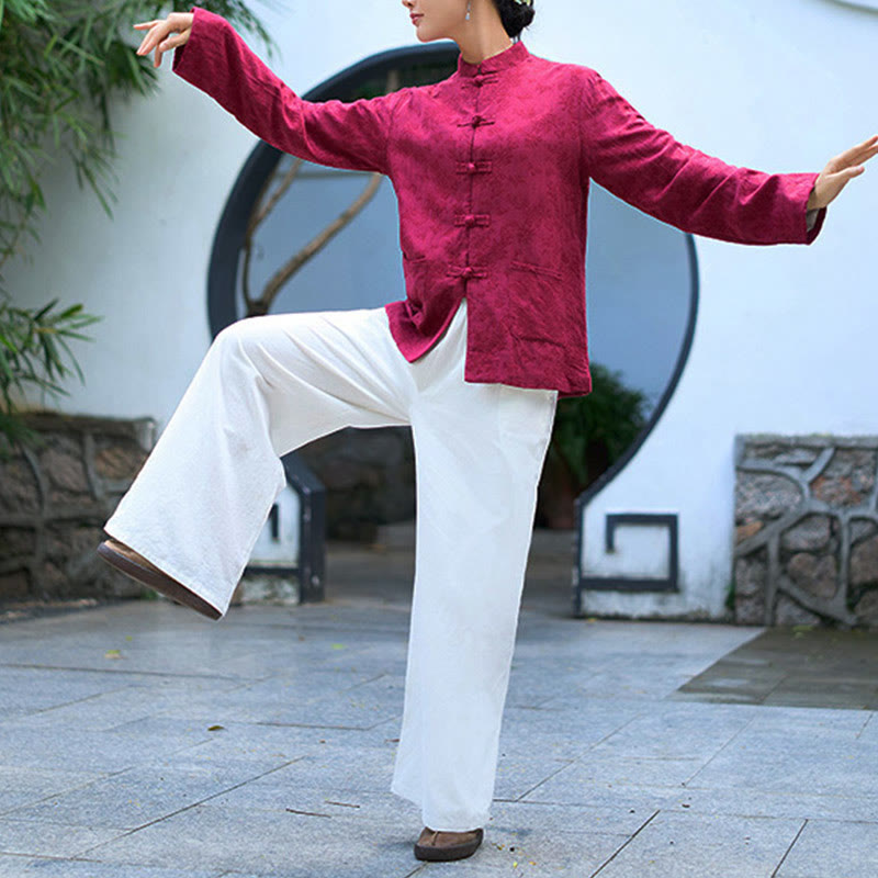 Buddha Stones Damenhemd und Hose mit Froschknopfleiste, langen Ärmeln und Taschen aus Baumwolljacquard - image 17