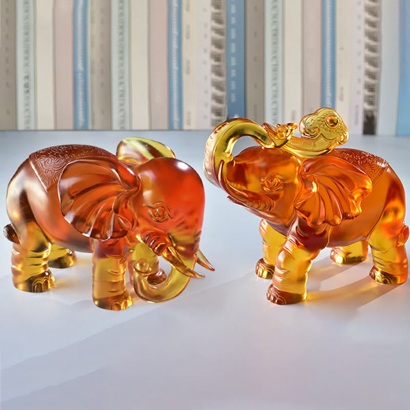 Buddha Stones ​​Gelber Liuli-Kristall Elefantenrüssel Auf- und Abwärtsdesign Stärke Heimdekoration - image 19