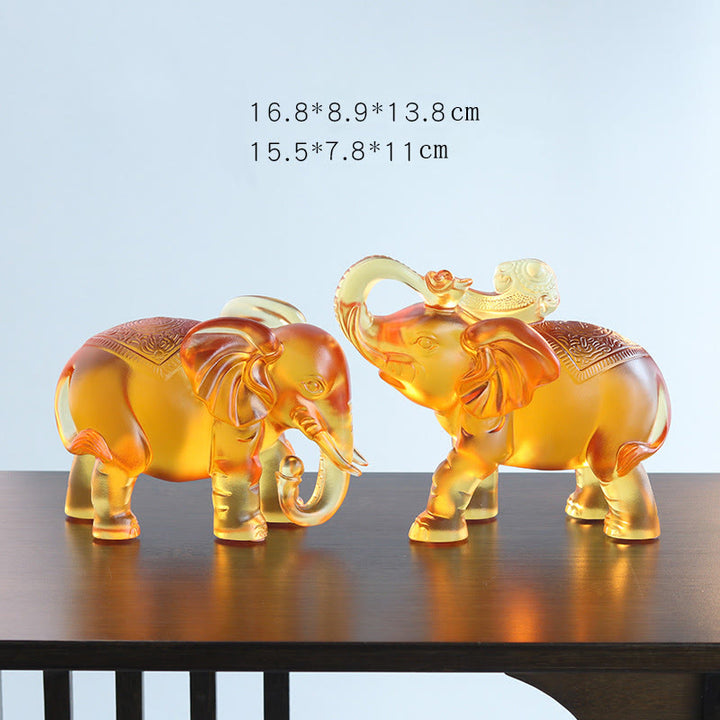 Buddha Stones ​​Gelber Liuli-Kristall Elefantenrüssel Auf- und Abwärtsdesign Stärke Heimdekoration - Ein Paar großer Elefanten - image 14