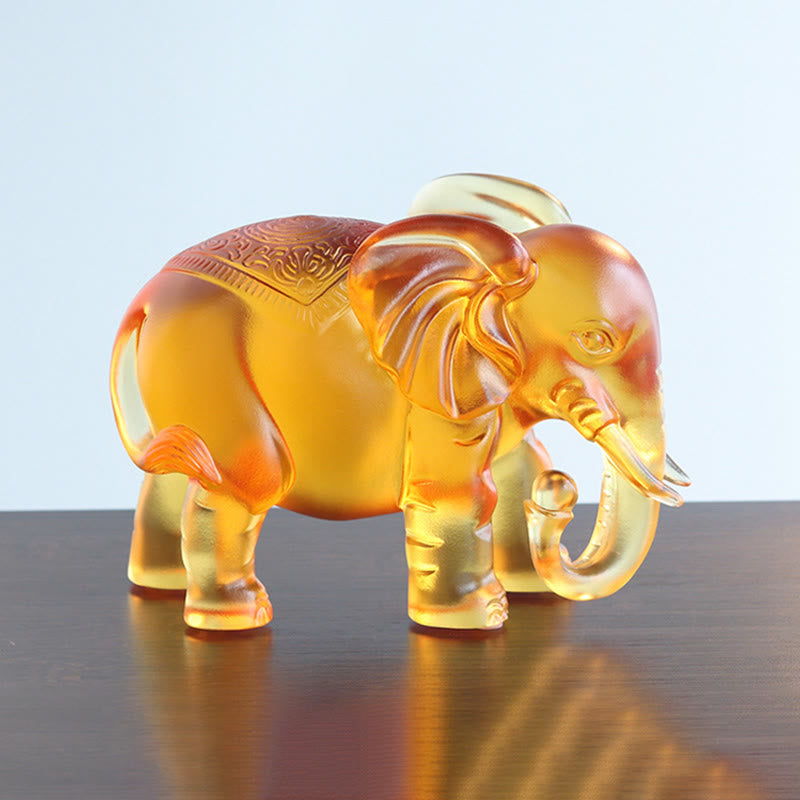 Buddha Stones ​​Gelber Liuli-Kristall Elefantenrüssel Auf- und Abwärtsdesign Stärke Heimdekoration - image 13