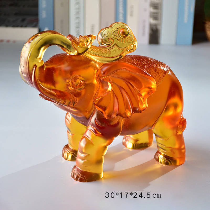 Buddha Stones ​​Gelber Liuli-Kristall Elefantenrüssel Auf- und Abwärtsdesign Stärke Heimdekoration - Extra großer Elefant (Rüssel nach oben) 30 x 17 x 24,5 cm - image 16