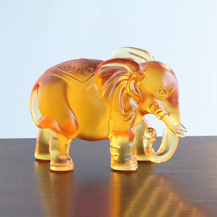 Buddha Stones ​​Gelber Liuli-Kristall Elefantenrüssel Auf- und Abwärtsdesign Stärke Heimdekoration - image 13