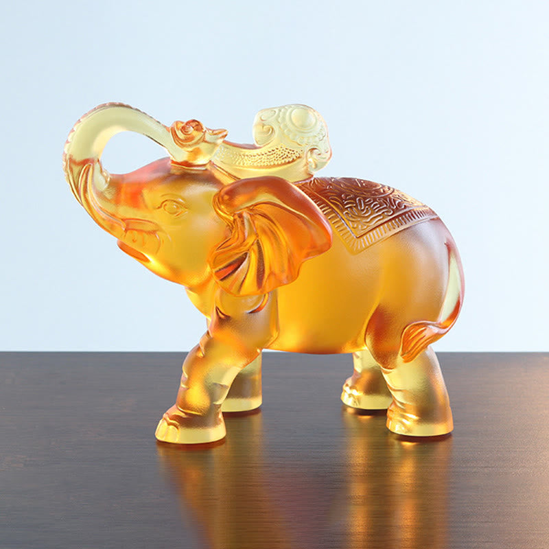 Buddha Stones ​​Gelber Liuli-Kristall Elefantenrüssel Auf- und Abwärtsdesign Stärke Heimdekoration - image 9