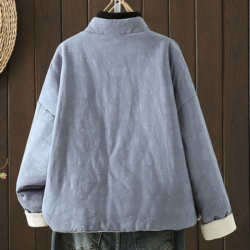 Buddha Stones, Froschknopf-Damenjacke mit langen Ärmeln, dickem Baumwollstoff und floralen Bündchen - image 1