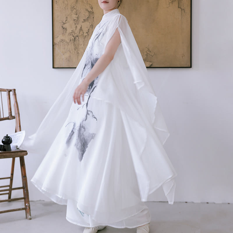 Buddha Stones -Print, weiße Tinte, Kurzarm-Meditationskleid für Damen, Midi-Länge, Zen-Kleidung - Kleid & Hose - US 8-10, UK/AU 12-14, EU 40-42 (2XL) - image 0