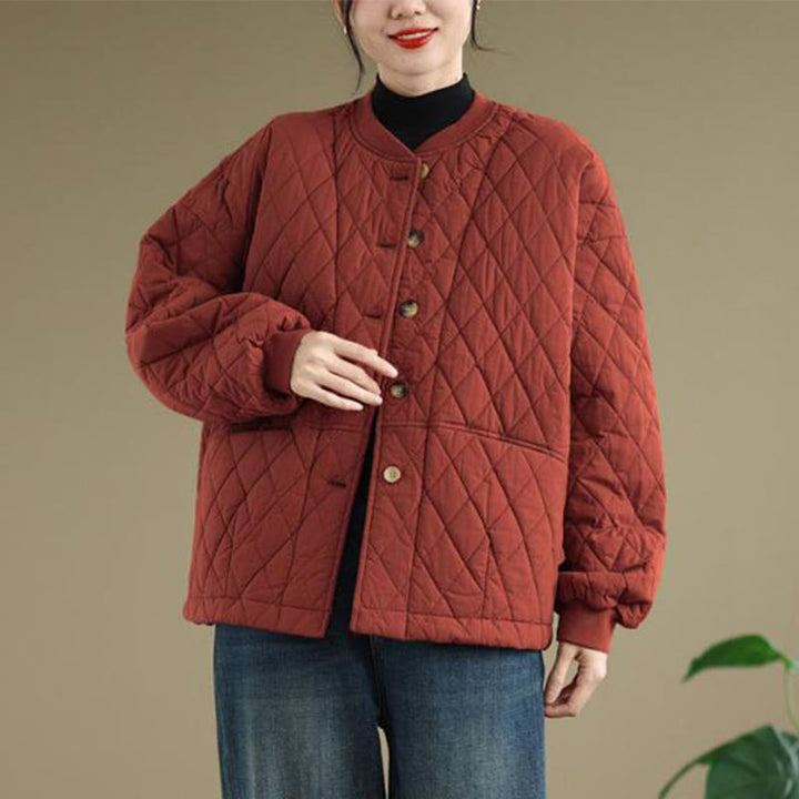 Damen-Baumwolljacke mit langen Ärmeln, dicker Verarbeitung und Taschen , Buddha Stones -Diamantmuster - image 12