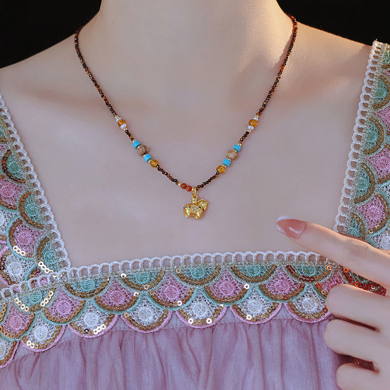 Buddha Stones -Tigeraugen-Schutz-Halskette mit Anhänger – Goldenes Jahr des Pferdes - image 3