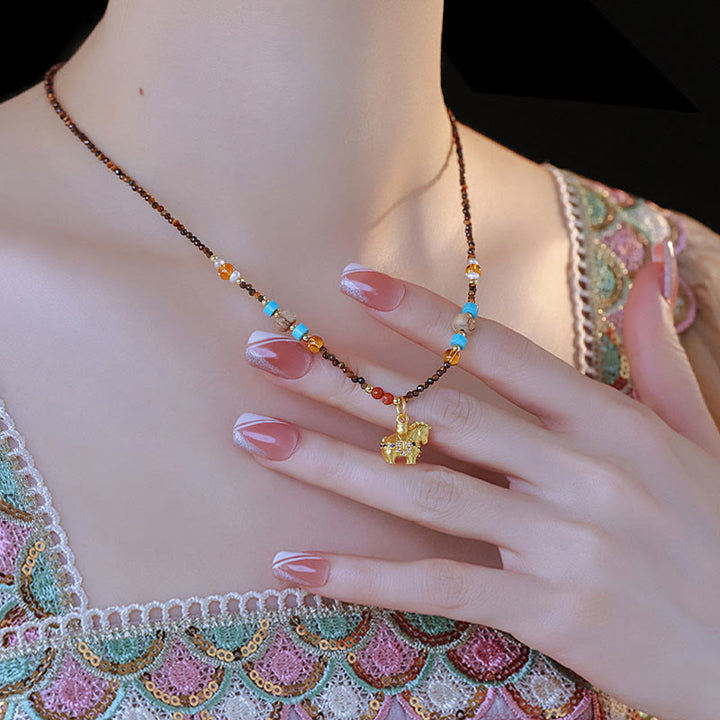 Buddha Stones -Tigeraugen-Schutz-Halskette mit Anhänger – Goldenes Jahr des Pferdes - image 7