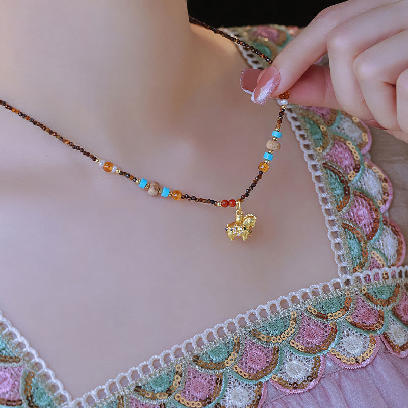 Buddha Stones -Tigeraugen-Schutz-Halskette mit Anhänger – Goldenes Jahr des Pferdes - image 8