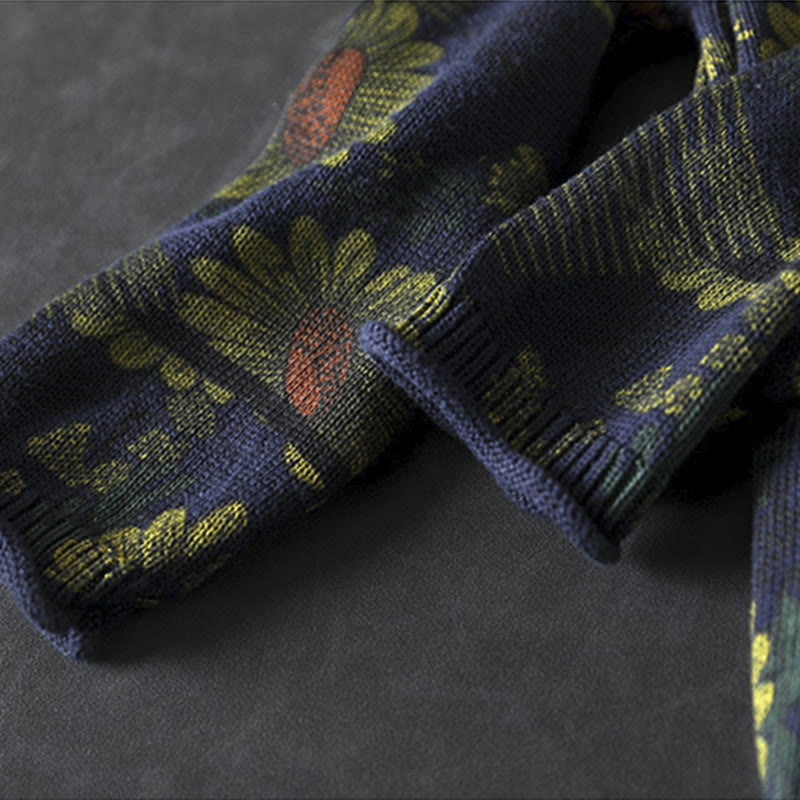 Buddha Stones -Sonnenblumenmuster-Baumwollpullover mit Stehkragen und langen Ärmeln für Damen - image 9