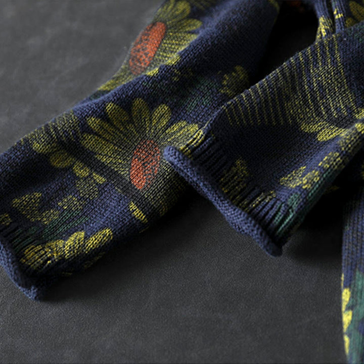 Buddha Stones -Sonnenblumenmuster-Baumwollpullover mit Stehkragen und langen Ärmeln für Damen - image 9