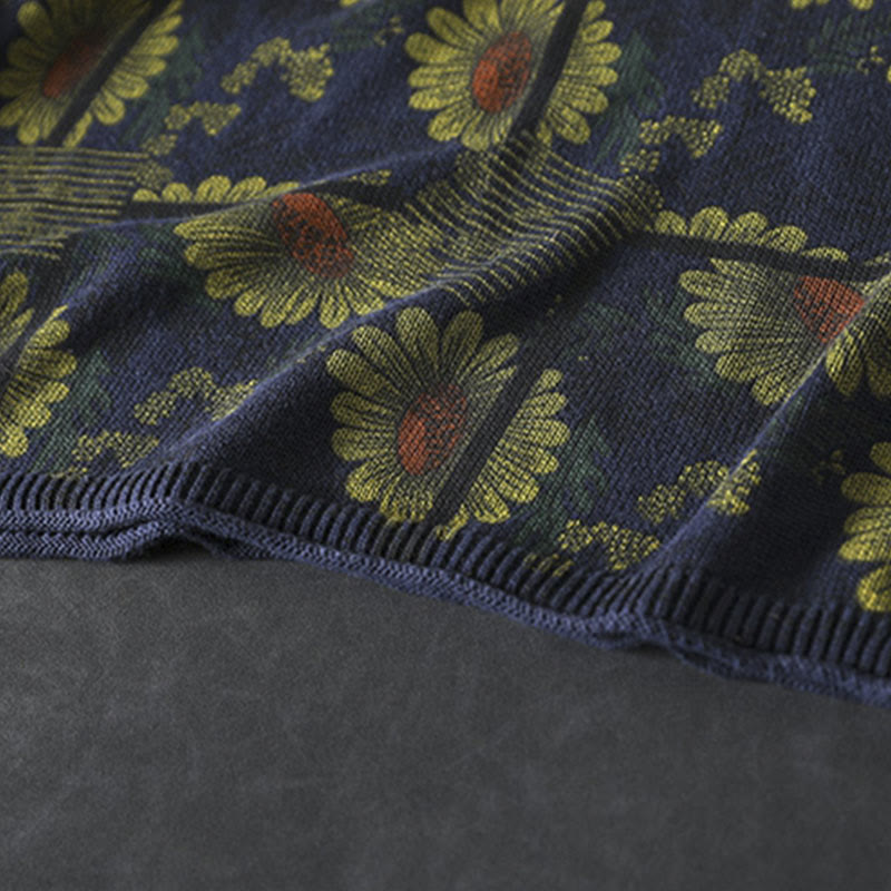 Buddha Stones -Sonnenblumenmuster-Baumwollpullover mit Stehkragen und langen Ärmeln für Damen - image 10