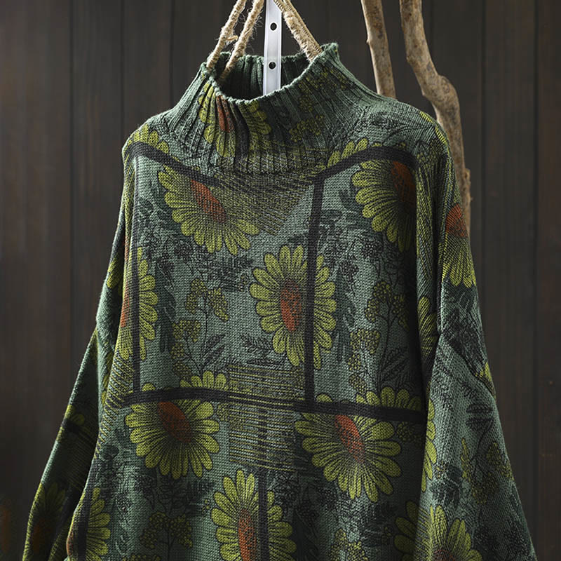 Buddha Stones -Sonnenblumenmuster-Baumwollpullover mit Stehkragen und langen Ärmeln für Damen - image 16