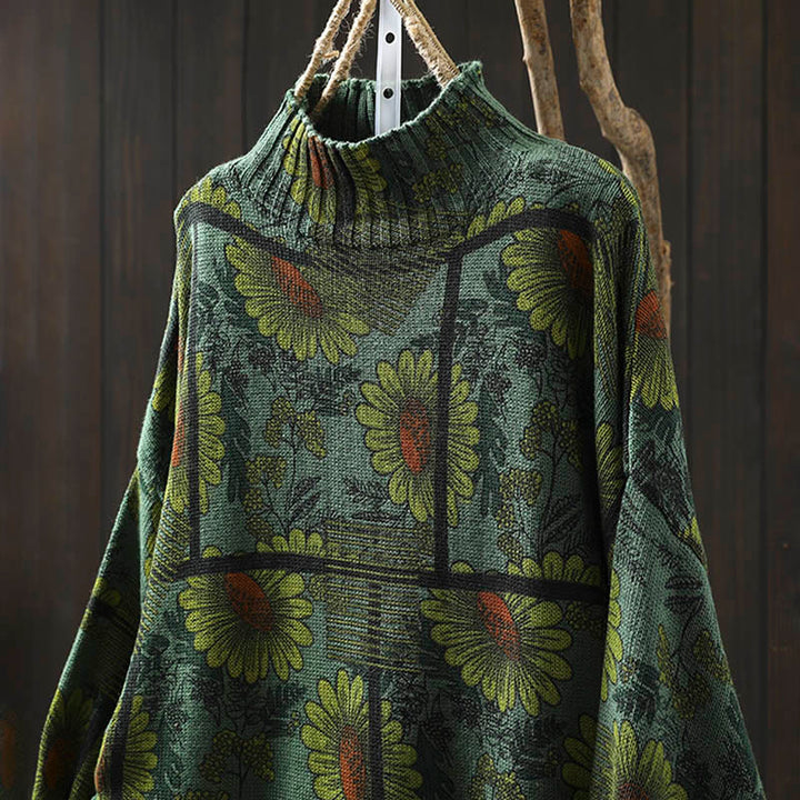 Buddha Stones -Sonnenblumenmuster-Baumwollpullover mit Stehkragen und langen Ärmeln für Damen - image 16