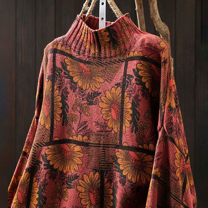 Buddha Stones -Sonnenblumenmuster-Baumwollpullover mit Stehkragen und langen Ärmeln für Damen - image 14