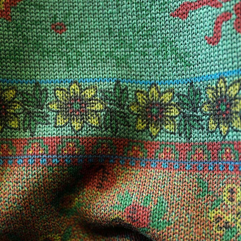 Buddha Stones Winterlicher Damen-Baumwollpullover mit Farbblock-Blumenmuster, Stehkragen und langen Ärmeln - image 7
