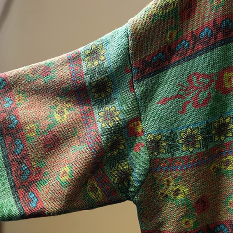 Buddha Stones Winterlicher Damen-Baumwollpullover mit Farbblock-Blumenmuster, Stehkragen und langen Ärmeln - image 8