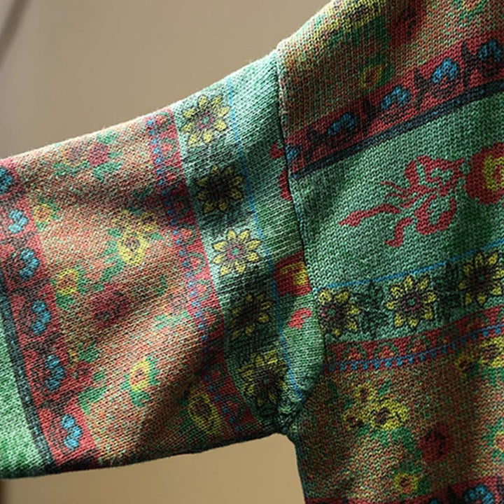 Buddha Stones Winterlicher Damen-Baumwollpullover mit Farbblock-Blumenmuster, Stehkragen und langen Ärmeln - image 8