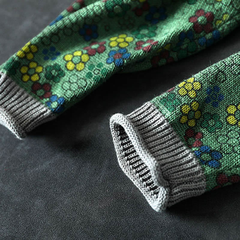 Strickpullover aus Baumwolle mit Buddha Stones, buntem Blumenmuster, langen Ärmeln und Taschen für Damen - image 11