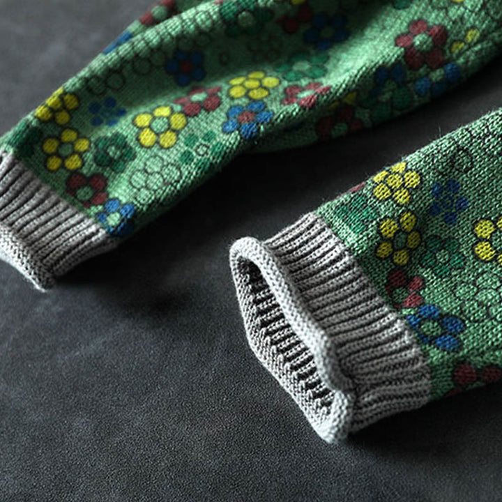 Strickpullover aus Baumwolle mit Buddha Stones, buntem Blumenmuster, langen Ärmeln und Taschen für Damen - image 11