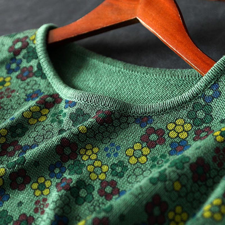 Strickpullover aus Baumwolle mit Buddha Stones, buntem Blumenmuster, langen Ärmeln und Taschen für Damen - image 6