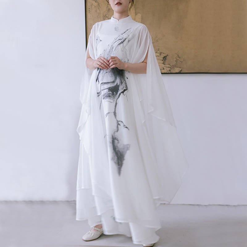 Buddha Stones -Print, weiße Tinte, Kurzarm-Meditationskleid für Damen, Midi-Länge, Zen-Kleidung - image 6