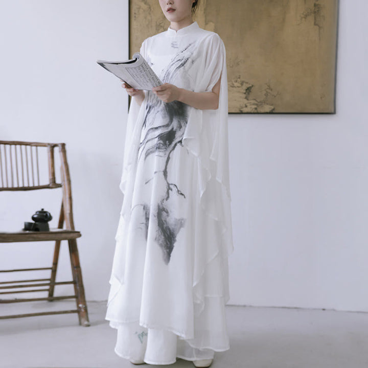 Buddha Stones -Print, weiße Tinte, Kurzarm-Meditationskleid für Damen, Midi-Länge, Zen-Kleidung - image 7