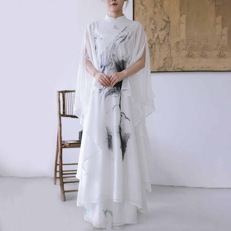 Buddha Stones -Print, weiße Tinte, Kurzarm-Meditationskleid für Damen, Midi-Länge, Zen-Kleidung - image 5