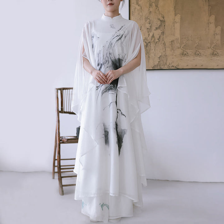 Buddha Stones -Print, weiße Tinte, Kurzarm-Meditationskleid für Damen, Midi-Länge, Zen-Kleidung - image 5