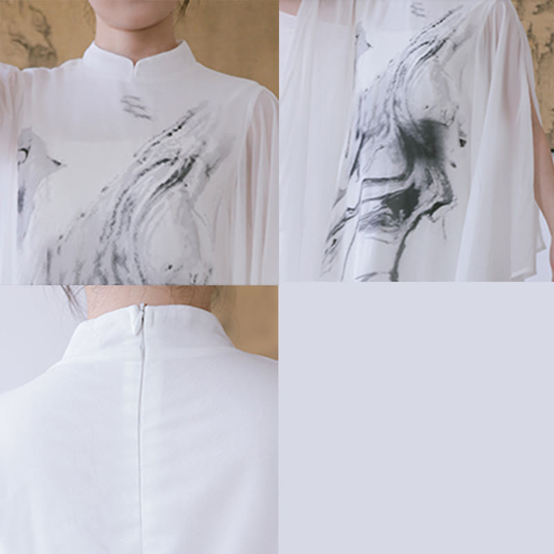 Buddha Stones -Print, weiße Tinte, Kurzarm-Meditationskleid für Damen, Midi-Länge, Zen-Kleidung - image 12