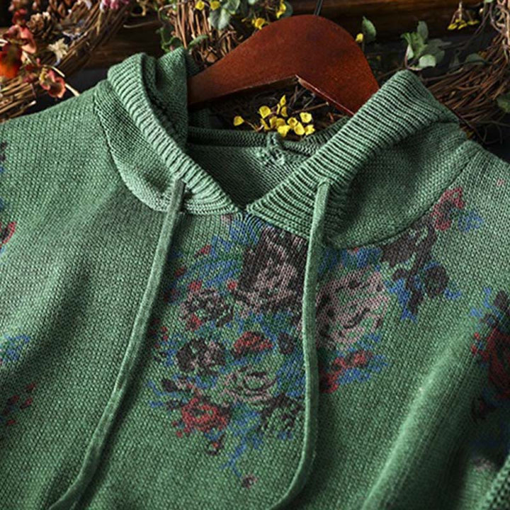 Buddha Stones Damen Strickpullover mit Blumenmuster, langen Ärmeln und Kapuze - image 16