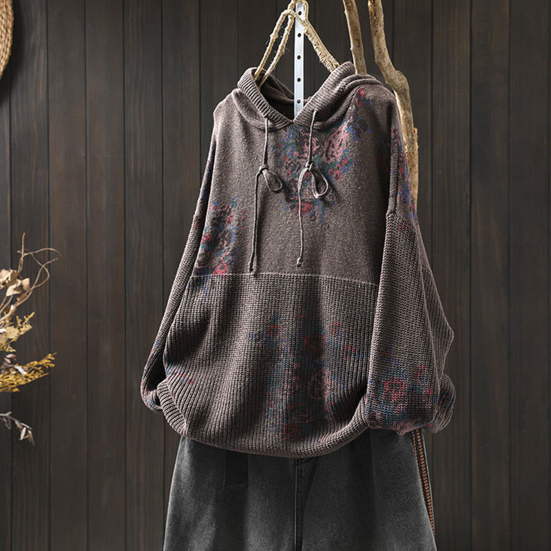 Buddha Stones Damen Strickpullover mit Blumenmuster, Baumwolle, Langarm, Kapuze - Sattelbraun - US4-6, UK/AU8-10, EU36-38 (F) - image 22