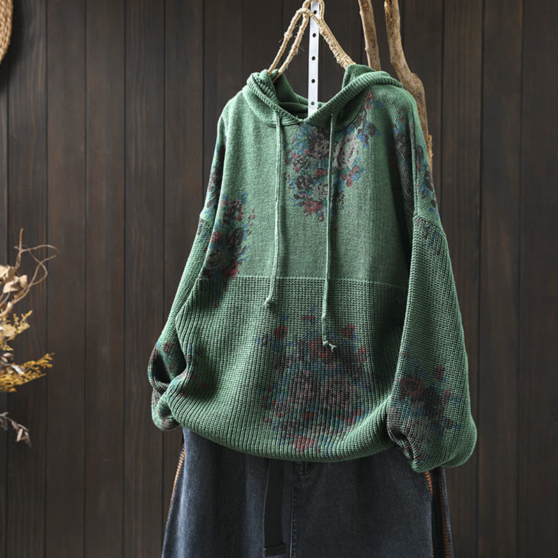 Buddha Stones Damen Strickpullover mit Blumenmuster, langen Ärmeln und Kapuze - Mittelseegrün - US4-6, UK/AU8-10, EU36-38 (F) - image 10
