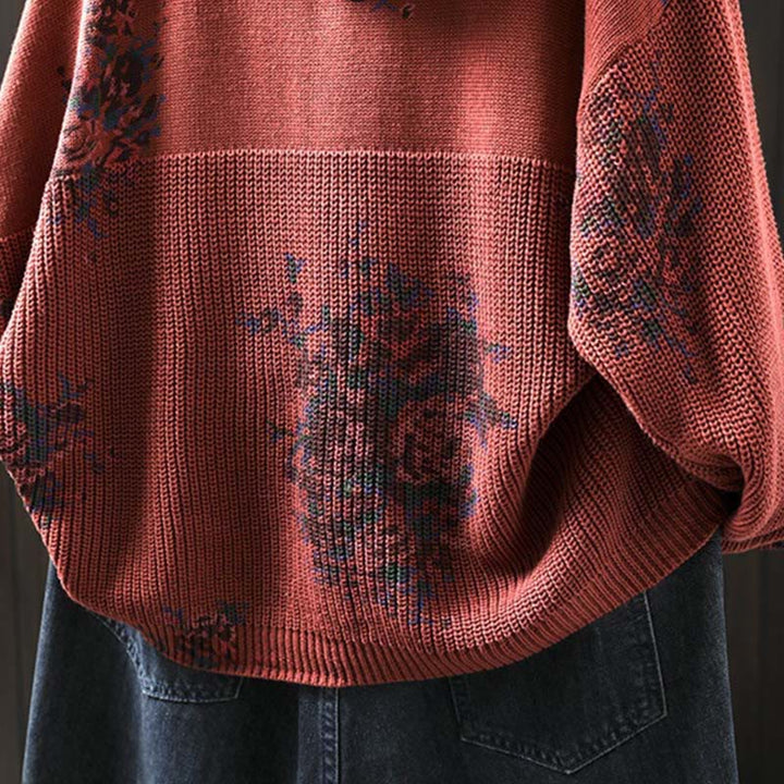 Buddha Stones Damen Strickpullover mit Blumenmuster, Baumwolle, Langarm, Kapuze - image 9