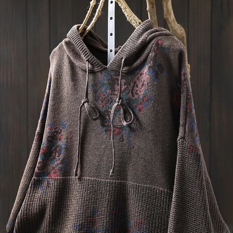 Buddha Stones Damen Strickpullover mit Blumenmuster, langen Ärmeln und Kapuze - image 23