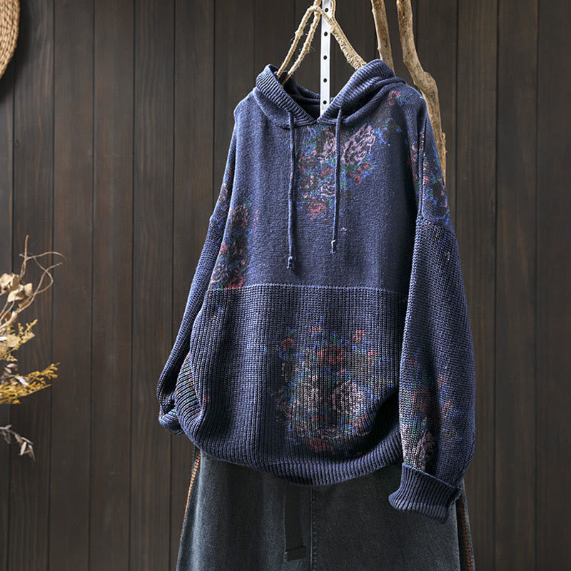 Buddha Stones Damen Strickpullover mit Blumenmuster, langen Ärmeln und Kapuze - Dunkelblau - US4-6, UK/AU8-10, EU36-38 (F) - image 20