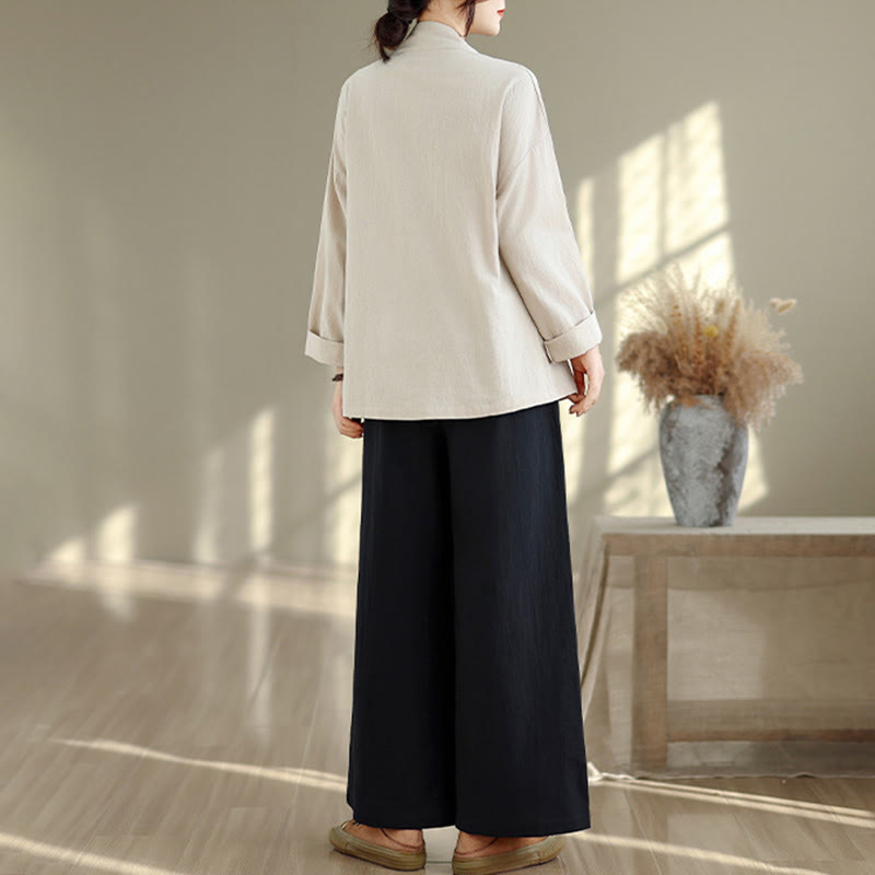 Buddha Stones ​​2-teiliges Zen-Meditations-Set für Damen: Langarmshirt mit V-Ausschnitt und Hose mit weitem Bein - image 2