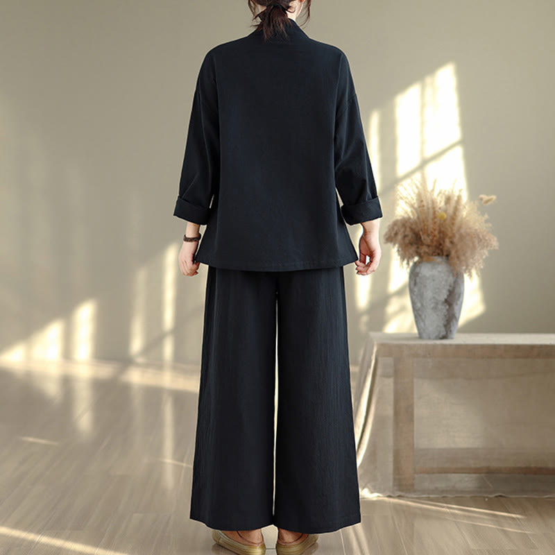 Buddha Stones ​​2-teiliges Zen-Meditations-Set für Damen: Langarmshirt mit V-Ausschnitt und Hose mit weitem Bein - image 14